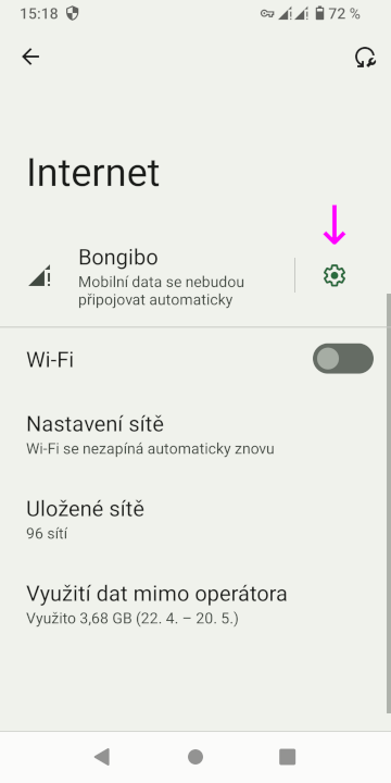 ozubené kolečko na řádku s mobilním připojením